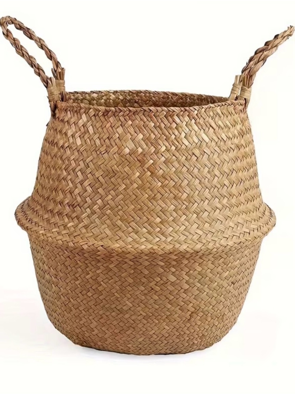 Medium Seagrass Woven Storage Basket with Handles